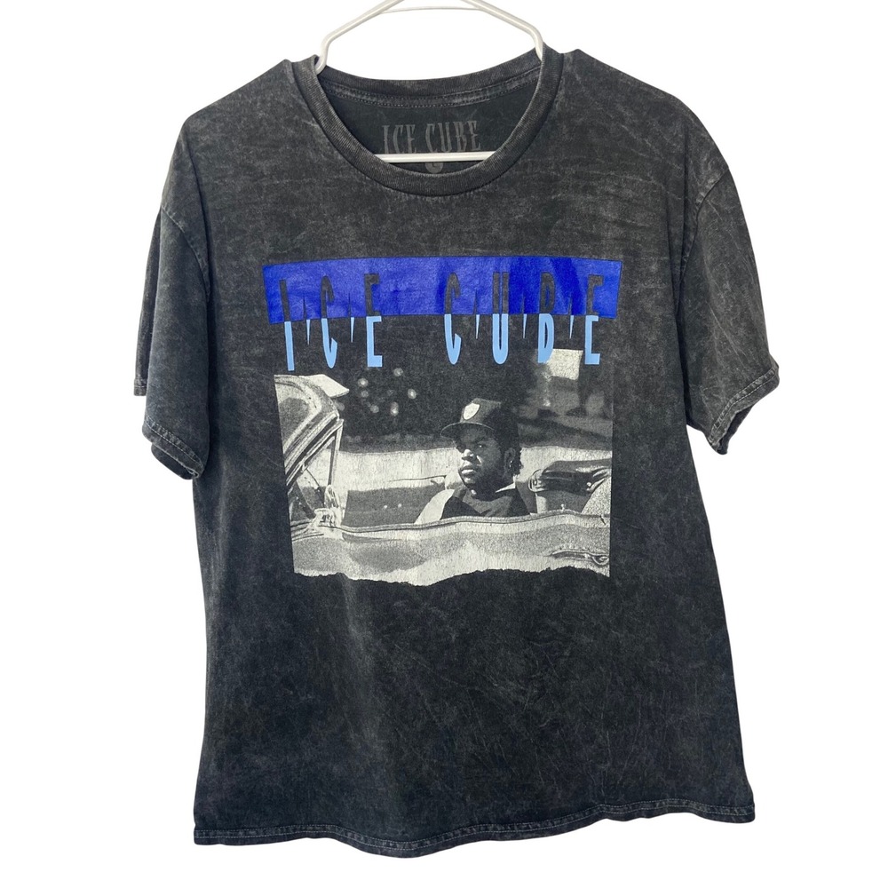 Ice Cube Mens Graphic‎ T-Shirt Acid Wash Black Lowrider Hip Hop Tee Large